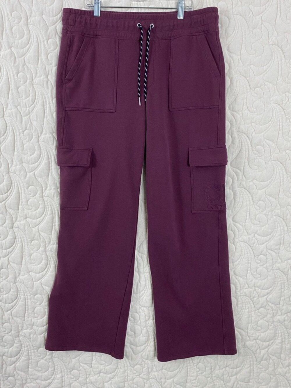 Calvin Klein Cargo Sweatpants Dark Purple Fleece Inside Straight Leg Size XL